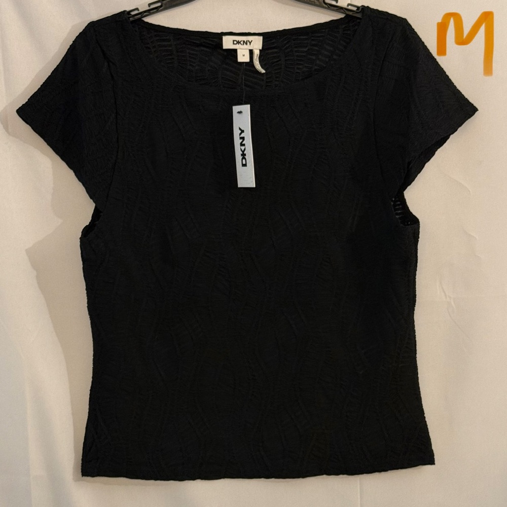 DKNY Black Textured Short Sleeve Tee